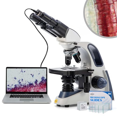 SWIFT SW380B 40X-2500X Magnification, Research-Grade Binocular Compound Lab Microscope, Mechanical Stage, with 5.0 mp Camera and Software Windows/Mac Compatible and 100pcs Blank Slides