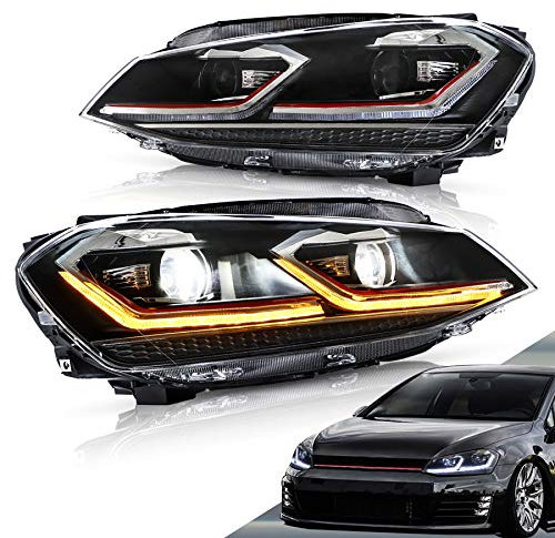 VLAND Scheinwerfer Kompatibel für Golf 7 facelift/Golf 7.5 MK7.5 halogen 2017-2020 (Nicht für Golf MK7/GTI/GTD/R), Mit E-Prüfzeichen,1 Satz (Rot)
