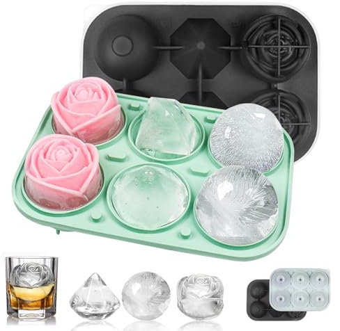 Cooltto Eiswürfelform Silikon Eiswürfelbehälter mit Deckel Ice Cube Tray Eiswürfel Form Groß Diamant Runde Rosen Eiswürfelformen -Schwarz+Grün