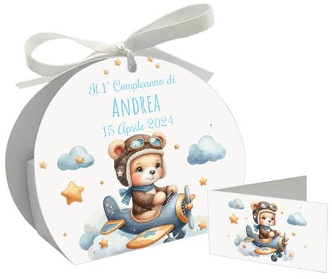 PV Grafik® 24+24 Scatoline Portaconfetti Battesimo Nascita – Bomboniere Personalizzate Bimbo Bimba con Bigliettini e Nastrino – Scatole Confetti Festa Bambini – Scatoline Confettata (Tunna87)