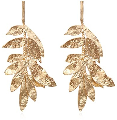 LongcreekX Goldene Blatt-Cluster-Ohrringe für Frauen und Mädchen, Goldene Baumblatt-Ohrhänger, Hypoallergen, 73 × 38 mm, 15 g, Zink, Clip-on, Geblümt, Pflanzen, Ohrstecker