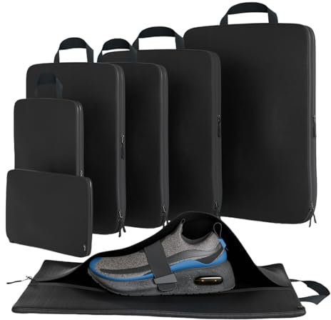 Packing Cubes Compression 7 Pack Travel Pro Packing Cubes Organizer with Shoe Bag and Tech Travel Pouch - Cordura Compression Packing Cubes Cruise Essentials 2024 Packing Cubes for Travel Compression