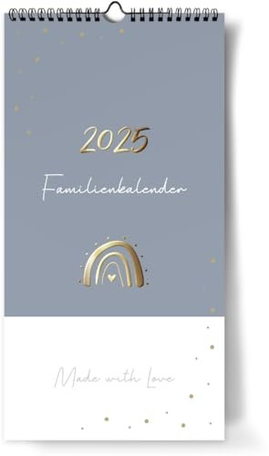 Familienplaner 2025 mit 5 Spalten als Wandkalender in Grau [Blattgold] I OKT24 - DEZ25 I 22 x 43 cm I Familienkalender Wand I Monatskalender, mit Ferien- und Feiertagen, Stundenplänen uvm...