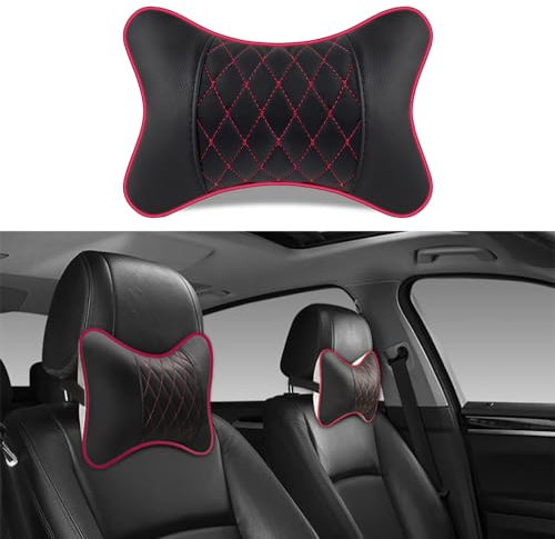 2 Stück Leder Auto Nackenkissen für Audi A3 S3 Sportback 8L 8P 8V 8Y / Cabrio 8P 8V / Sedan 8V, Autositz Kopfstütze Kissen Atmungsaktiver Lindert Erschöpfung Autozubehör,3 Black Red