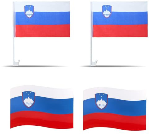 Sonia Originelli Fanset Fanartikel für das Auto 2 Stück Fensterfahnen Autofahne und 2 Stück Magnetfahnen für die Tür Farbe: Slowenien