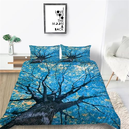 Bettwäsche Set 200x220 Serie Drucken Bettbezug Set GroßEr Baum Muster Bettgarnitur mit Verdeckter Reißverschluss Bettbezug Aus Mikrofase Suitable Adults + 2 KissenbezüGe 80x80cm