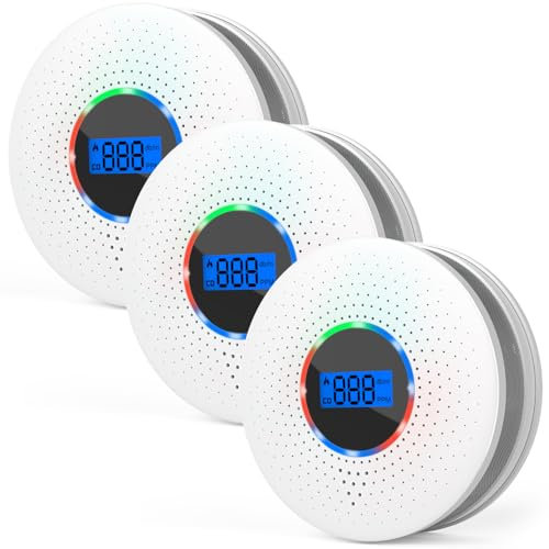 Combination Smoke and Carbon Monoxide Alarm Detector, Dual Sensor Smoke Alarm and Carbon Monoxide Detector and Replaceable Battery Smoke and CO Alarm 3 Pack