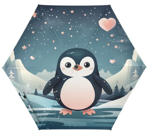 LINNIKEEEE Süßer Cartoon Pinguin Regenschirm,Winddicht,Automatisch Faltbar,Kompakte Regenschirme,Automatisches Öffnen Schließen für Jungen Mädchen