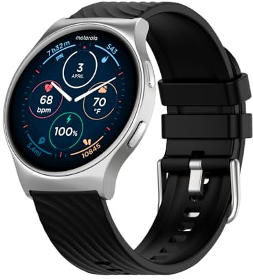 Motorola Moto Watch 120 - Premium Smartwatch for Men with AMOLED Display, 10-Day Battery, Heart Rate & SpO2 Tracking, Fitness & Health Monitoring, Compatible with iPhone - Silver