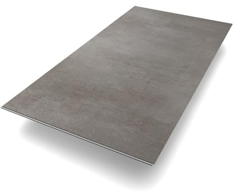 Vinylboden Klick Vinyl Premium Beton Rheine | Grau Fliesenoptik | integrierte Trittschalldämmung | 907 x 450 x 5 mm | Paket mit 2,5 m² | Fußbodenheizung geeignet | 100% wasserfest | Bodenglück