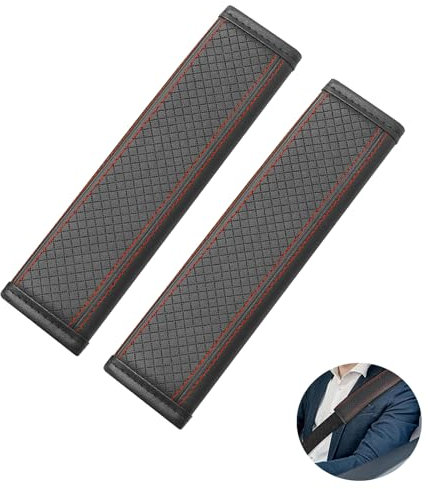 Gurtpolster Auto, Autogurt Polster, 2 Stück Gurtpolster Auto, Autogurt Polster Gurtschoner, Autogurt Polster aus PU-Leder mit EVA-Schaumstoff für Komfort und Schutz, Universal Gurtpolster Schwarz Rot