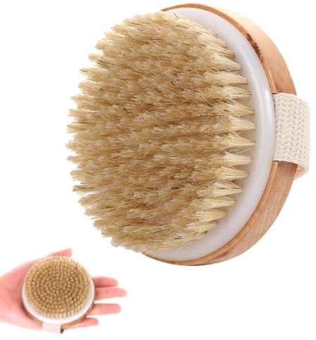 Cepillo Exfoliante Corporal de Cerdas Naturales, Dry Brushing Body Brush, Cepillo Ecológico con Mango Madera, para Drenaje Linfático Mejora de la Circulación, Anti-Celulitis, Para Piel Suave Radiante