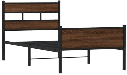 vidaXL Bettgestell, Bett ohne Matratze, Bettgestell mit Lattenrost Kopfteil Fußteil, Einzelbett für Schlafzimmer, Braun Eichen-Optik 90x190cm Holzwerkstoff