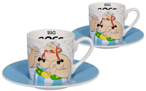 tea4chill Könitz Espresso Tassen Set Asterix Big Boss. 2 Kaffeetassen 65ml aus Porzellan. Espressotassen modern, bunt, lustig