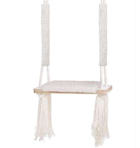 Baby Schaukel für Kinder – Schaukel Indoor aus Natürlichen Materialien – Einstellbare Kordeln – Creme Farbe – Sitzbreite 60 cm – Sitztiefe 24 cm – Maximale Belastung bis zu 100 kg – MISIOO