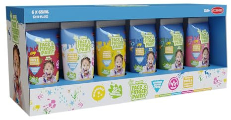 Natural Face & Finger Paint - 65 ml pro Flasche, 6er Pack - Weiß, Rot, Gelb, Grün, Rosa, Blau