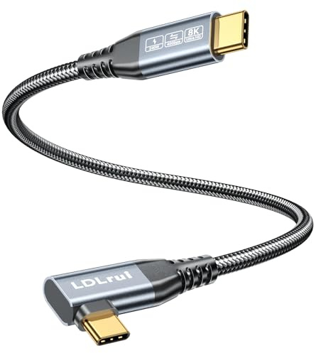 USB C auf USB C Displaykabel 8K@60Hz/4K@144Hz, Rechtwinkliges USB C Videokabel, 40Gbps USB C High Speed Datenübertragung, USB C 3.2 Gen 2x2, 240W Schnellladung für iPhone 16, MacBook Pro, iPad,