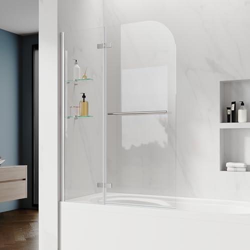 SUNNY SHOWER Bathtub Shower Door 36 W x 47 H, Frameless Hinged Tub Shower Door, 1/4 (6mm) Tempered Glass, Chrome Finish
