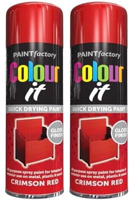 GSV Essentials Crimson Red Spray Paint, All-Purpose, Glossy Finish Aerosol Red Spray Paint, Ideal for Metal, Plastic, Wood, DIY Projects, Crafting, Home Decor, Interior & Exterior Use, 250ml (2 Pcs)