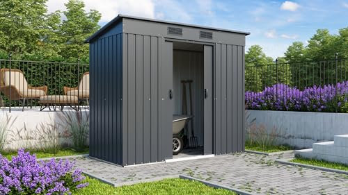 Pergart Gerätehaus Leipzig II 84, anthrazit, 2,00 m² | Wetterfestes & stabiles Gartenhaus | Geräteschuppen aus verzinktem Stahlblech | Metallgerätehaus zur Aufbewahrung von Werkzeug