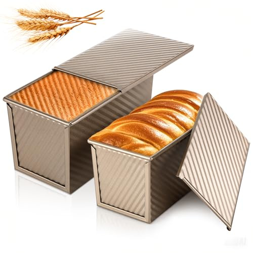 Brotbackform aus Kohlenstoffstahl mit Deckel, antihaft, 350g+750g Teig | Kohlenstoffstahl, antihaft, leichtes Lösen, Belüftungslöcher, Backofen & Brotbackautomat, für Toast, Brot & Kuchen