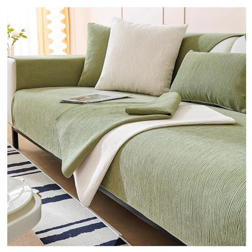 Couch Überzug Weiche Chenille für Ecksofa: Weiche Sofa Überzug für 1 2 3 4 Sitzer Sofabezug Anti Rutsch Sofa Schutzhülle für L Form U Form Sektionssofa Hund Katze Sofaschoner(Green 3,70*210cm)