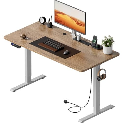 Precision Synergie Electric Standing Desk 160x60cm Height Adjustable Desks with USB Charging Port Cable Management and 3 Memory Smart Panels Sit Stand Desk for Office Home White Frame Maple Desktop