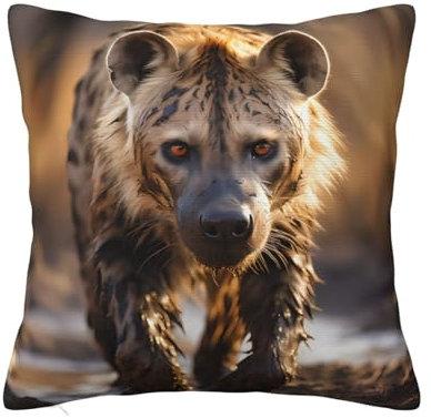 SSIULUS Lone Hyena Doppelseitiger Plüsch-Kissenbezug, dekorativer Sofakissenbezug, Druck für elegante Wohnkultur