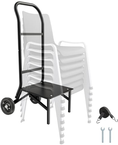 VEVOR Folding Chair Rack, 150 LBS Capacity, Heavy-Duty Chair Cart for Stacking 10 Chairs, Multi-Function Metal Chair Storage Dolly with Rubber Wheels, Push-Style Chair Holder, Matte Black