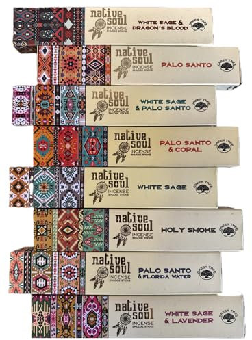 Buddha Buddha Native Soul Räucherstäbchen-Kollektion, 8 Sorten Packung, weißer Salbei, Palo Santo, Lavendel, Drachenblut, Kopaldüfte