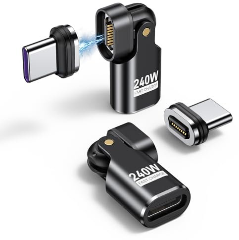 AUFU 240W USB C Magnetic Adapter, 16PIN 180°Rotation Magnetic Adapter 2 Pack, 48V/5A Type C Fast Charging and Data Transfer for Phone 16/15/ Mac-Book Pro Series, USB C Laptops & Type C Devices