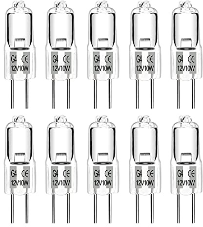 SCNNC G4 Halogenglühbirne 10W 12V Dimmbar Warmweiß 2700K, 2 Pin G4 Halogenlampe für Dunstabzugshauben Kronleuchter Schrankbeleuchtung, 10 Stück