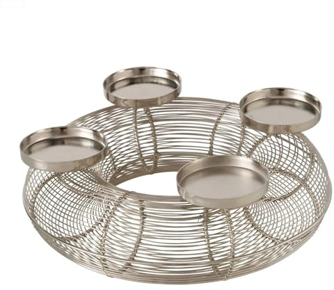 Kerzenkranz aus Metall für 4 Stumpenkerzen – Silber, Ø 30 cm, H 12 cm | Moderner Draht-Kerzenständer – minimalistisches Design – eleganter Adventskranz – Tisch- und Wohnraumdeko – Seaside No.64