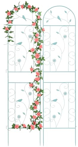Metal Garden Trellis for Climbing Plants, 2 Pack 86.5 x 19.7 Black Plant Trellis Outdoor, Clematis Rrellis Outdoor, Arched Decoration Suitable for lawns, Gard, Green
