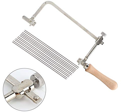 Akozon DIY Woodworking Steel Saw Jewelry Tool with Wood Handle - Adjustable Saw Bow & 12 Blades for Precision Cutting and Jewelry Making (Wooden Handle Movable Bow + 12 Blades)
