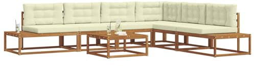 vidaXL Outdoor-Sofagarnitur 7 Stück Natur und Creme, Garten und Terrasse, modernes, wetterfestes Sofa, Akazienholz-Sektional für stilvolle Entspannung im Freien, Terrassensitzgelegenheiten