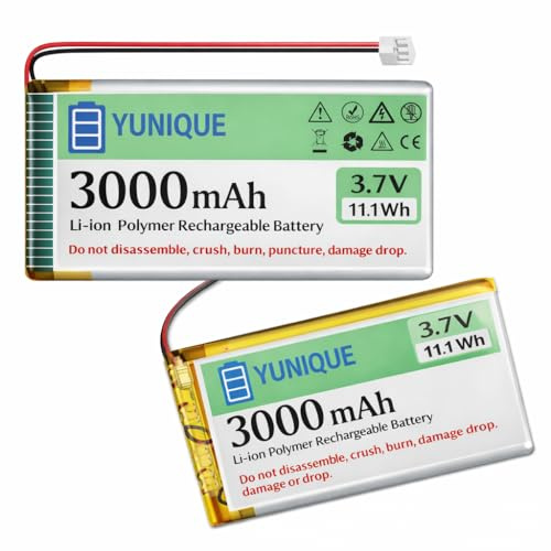 YUNIQUE GREEN-CLEAN-POWER 2 Batterie LiPo 3.7V 3000mAh 1S 103665 con Micro JST 1.25 – Batterie Ricaricabili con Protezione per Arduino, ESP32, NodeMCU e Schede di Sviluppo