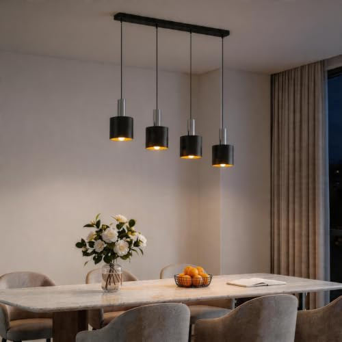 AufuN Pendelleuchte 24W LED 4-Flammig Höhenverstellbar Hängeleuchte | Metall Pendellampe Für Wohnzimmer Schlafzimmer Hotel Büro Esstischlampe, Rechteckig Lampensockel, inkl. Leuchtmittel