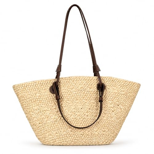 Large Woven Straw Beach Tote Bag for Women, Summer Shoulder Handbag with Long & Short Handles, Beach, Holiday, Travel & Shopping