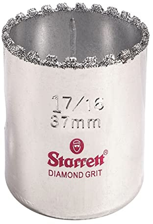 Starrett Diamond Grit Hole Saw - Ideal for Drilling Small Diameter Holes - 1-7/16 Diameter, 1-5/8 Cutting Depth, 5/8-18 Thread Size, A2/A10 Arbor, Silver - KD0176-N