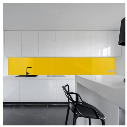 KeraBad Küchenrückwand aus Aluverbund, Spritzschutz Küche, 3mm dick, Gelb, 50x180cm
