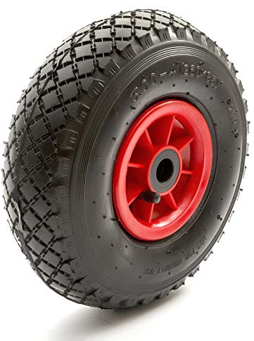 10'' Pneumatic Tyre 3.00-4 Wheelbarrow Wheel 20mm Bore Bearings 80mm Hub Heavy Duty 10 Inch 2 PLY 3.50-4 Bent Schrader Valve