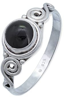 mantraroma Damen Ring 925 Silber Onyx Edelstein schwarz ausgefallen verspielt