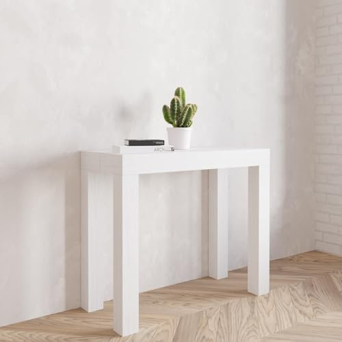 VE.CA.s.r.l. | Table Console Extensible Nettuno | en Bois Stratifié | Extensible de 40 cm à 300 cm | Meuble Cuisine Maison Design | Couleur : Blanc Frêne