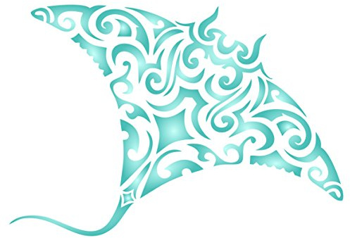 Manta Ray Schablone – wiederverwendbare Maori Tribal Tattoo Stachelrochen Teufel Fisch Wand Schablone Vorlage S