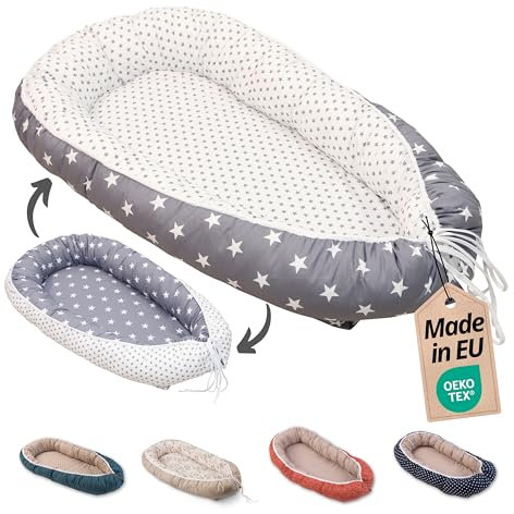 ULLENBOOM Babynest - 100% OEKO-TEX Materialien & Made in EU, Weiß Grau - Babynestchen Neugeborene aus kuscheliger Baumwolle, Ideal als Reisebett & Kuschelnest geeignet