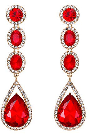 EVER FAITH Damen Kristall Hochzeit Mode Teardrop Lange Baumeln Kronleuchter Ohrringe Rot Silber-Ton