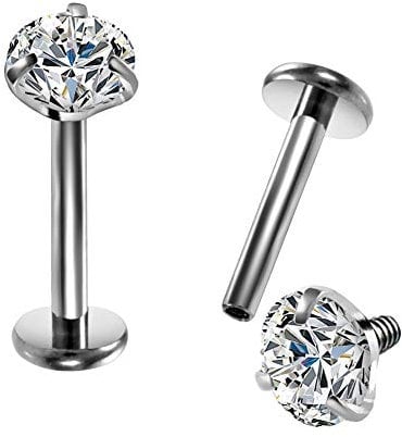 OUFER One Piece 16G G23 Solid Titanium Labret Piercing Internally Thread Lip Ring Clear CZ Tragus Helix Piercing Cartilage Earrings