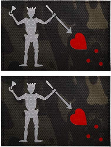 Glow Dark Edward Teach Blackbeard Piratenflagge-Patch – taktische Militär-Abzeichen dekorative Applikationen – Klettverschluss auf der Rückseite (f)