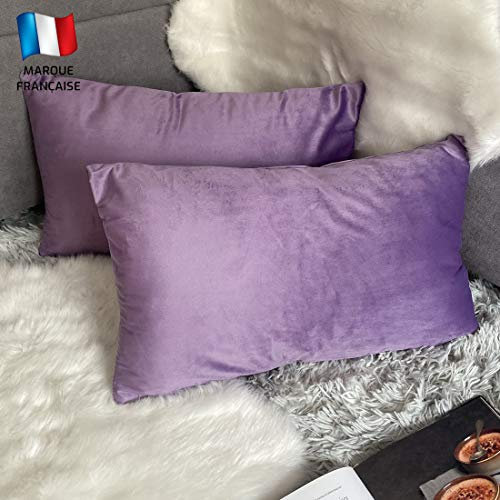 Douceur De Plumes 2er Set Lavendel lila Samt 30x50 cm Dekorativer Kissenbezug, Weicher Moderner Rechteckiger, Skandinavisches Wohnzimmer Dekor Sofa Schlafzimmer Bettboden (2 Lavendel lila)